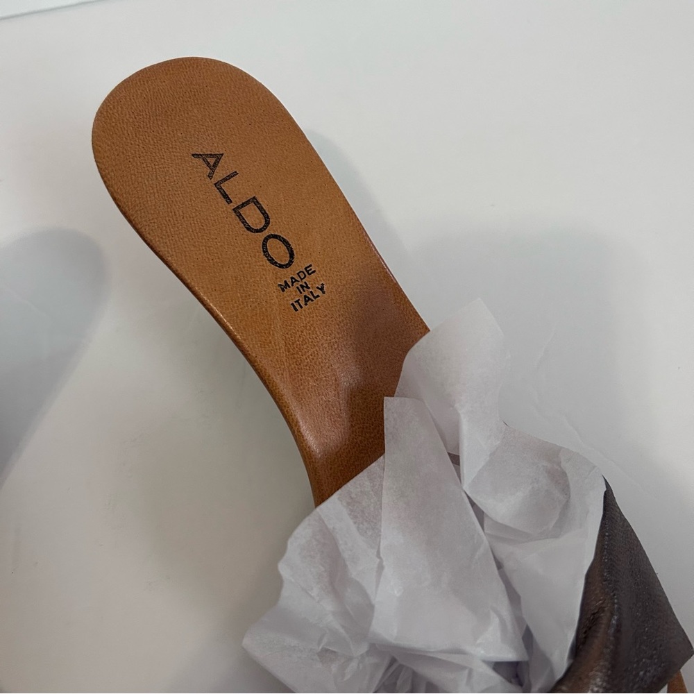 Aldo Gold Metallic Twist Wedge Slide Sandal - Picture 8 of 10
